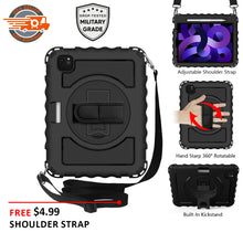 Load image into Gallery viewer, AMZER TUFFEN Multilayer Case with 360 Degree Rotating Kickstand with Shoulder Strap, Hand Grip for Apple iPad Air 10.9" 2020/iPad Air 5th Gen
