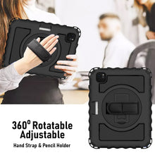 Load image into Gallery viewer, AMZER TUFFEN Multilayer Case with 360 Degree Rotating Kickstand with Shoulder Strap, Hand Grip for Apple iPad Air 10.9" 2020/iPad Air 5th Gen