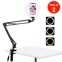 Load image into Gallery viewer, AMZER Live Broadcast Kits Desktop Arm Stand USB 3 Modes Dimmable Dual Color Temperature LED + 7.9 inch 20cm Ring Curved Light with Phone Clamp - pack of 2