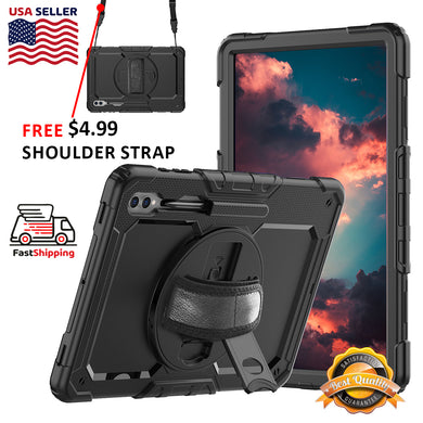 AMZER TUFFEN Multilayer Case with 360 Degree Rotating Kickstand with Shoulder Strap, Hand Grip for Samsung Galaxy Tab S7 FE 12.4 inch