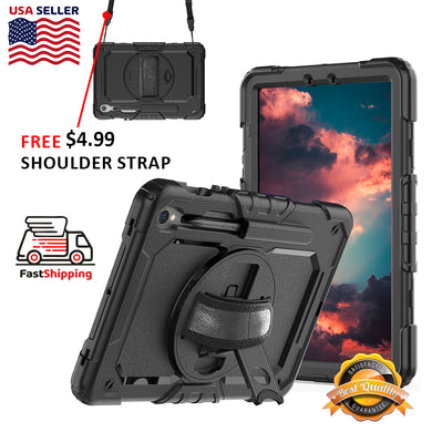 AMZER TUFFEN Multilayer Case with 360 Degree Rotating Kickstand with Shoulder Strap, Hand Grip for Samsung Galaxy Tab S7/S8/S9 5G 11 inch