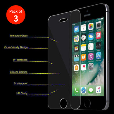 Premium Tempered Glass Screen Protector for iPhone 5 / iPhone 5s - Clear - pack of 3