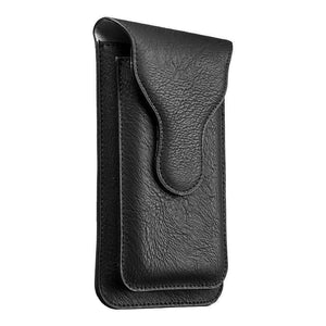 Universal Vertical Dual Phone Holder Leather Pouch - Black