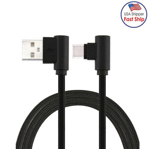 AMZER® 25cm USB to USB-C / Type-C Nylon Weave Style Double Elbow Charging Cable - Black
