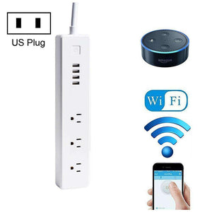 4 x USB Ports + 3 x US Plug Jack WiFi Remote Control Smart Power Socket Works with Alexa & Google Ho