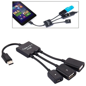 AMZER® 17.8cm 3 Ports USB Type-C 3.1 OTG Charge HUB Cable - Black
