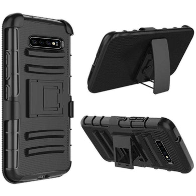 AMZER Hybrid Kickstand Case With Holster for Samsung Galaxy S10 - Black/Black - fommystore