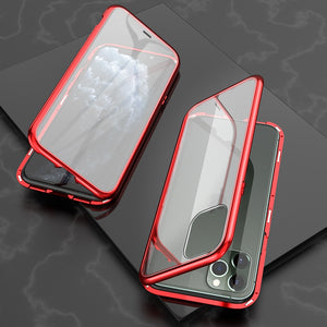 Ultra Slim Dual Side Magnetic Adsorption Angular Frame Tempered Glass Magnet Flip Case for Apple iPhone 11 Pro - fommy.com