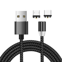 Load image into Gallery viewer, 2 in 1 USB to Micro USB + Type-C / USB-C Magnetic Metal Joint Nylon Braided Charging Cable, Length - 1m - Black - fommy.com