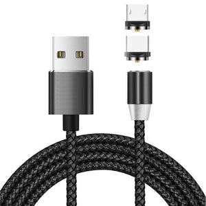 2 in 1 USB to Micro USB + Type-C / USB-C Magnetic Metal Joint Nylon Braided Charging Cable, Length - 1m - Black - fommy.com