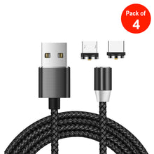 Load image into Gallery viewer, 2 in 1 USB to Micro USB + Type-C / USB-C Magnetic Metal Joint Nylon Braided Charging Cable, Length - 1m - Black - pack of 4