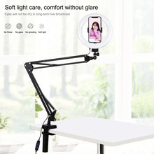 Load image into Gallery viewer, Live Broadcast Kits Desktop Arm Stand USB 3 Modes Dimmable Dual Color Temperature LED + 7.9 inch 20cm Ring Curved Light with Phone Clamp