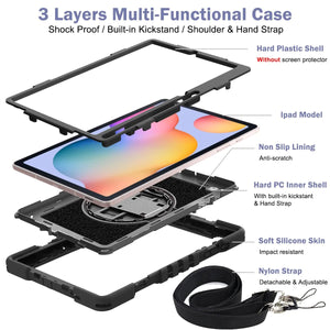AMZER TUFFEN Multilayer Case with 360 Degree Rotating Kickstand with Shoulder Strap, Hand Grip for Samsung Galaxy Tab S6 Lite P610/P615 (10.4 inch)