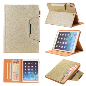 AMZER Glitter Horizontal Flip Leather Case With Holder & Card Slot/ Photo Frame/ Wallet for 10.2 Inch iPad 7th, 8th, 9th Gen - Gold