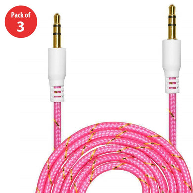 3.5mm Nylon Tangle-Free Auxiliary Audio Cord Cable - 3 ft. (Pack of 3) - fommystore