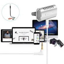 Load image into Gallery viewer, Recording Clip-on Lapel Mic Lavalier Omni-directional Double Condenser Microphone, Compatible with PC/iPad/Android and others, for Live Broadcast, Show, KTV, etc (Silver) - fommystore