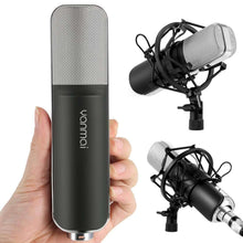 Load image into Gallery viewer, Professional Game Condenser Sound Recording Microphone with Holder, Compatible with PC and Mac for  Live Broadcast Show, KTV, etc.(Black) - fommystore
