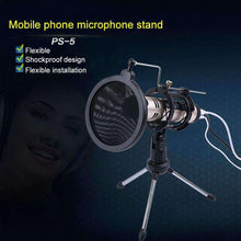 Load image into Gallery viewer, Universal Live Broadcast Bracket Tripod Holder with Anti-spray Net & Microphone Clip & Shockproof Clip, For iPhone, Galaxy, Sony, Lenovo, HTC, Huawei, and other Smartphones - fommystore