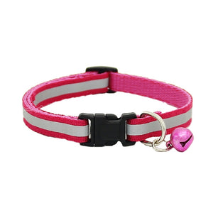 Adjustable Cute Pet Glossy Reflective Neck Strap/ Collar with Bell & Safety Buckle - Pink