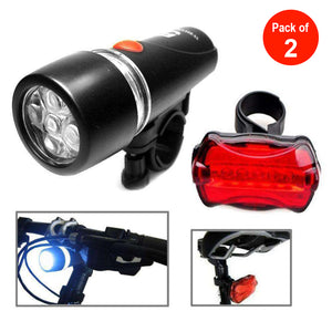 Waterproof 5 LED Lamp Bike Bicycle Front Headlight/ Rear Safety Flashlight - pack of 2