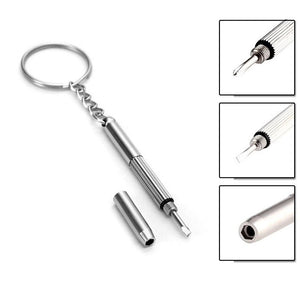 3 in 1 Repair Kit Key Ring with 3 Screwdrivers: Cross 1.5, Straight 1.5,Star Nut M2.5 for Smart Phone, Watches (Silver) - pack of 2