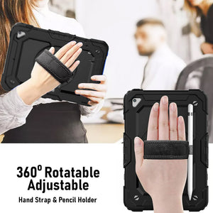 AMZER TUFFEN Black Case with Hand Strap, Neck Lanyard and Pencil Holder for iPad mini 4\ iPad Mini 5th Gen 7.9 Inch