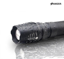Load image into Gallery viewer, Waterproof Tactical Zoom Torch/ Flashlight With 5 Mode Settings &amp; Wrist Lanyard Included