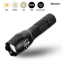 Load image into Gallery viewer, Waterproof Tactical Zoom Torch/ Flashlight With 5 Mode Settings &amp; Wrist Lanyard Included
