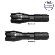 Load image into Gallery viewer, Waterproof Tactical Zoom Torch/ Flashlight With 5 Mode Settings &amp; Wrist Lanyard Included