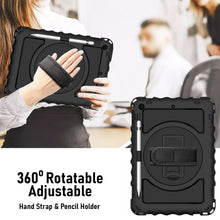 Load image into Gallery viewer, AMZER TUFFEN Multilayer Case with 360 Degree Rotating Kickstand with Shoulder Strap, Hand Grip for 10.2 Inch iPad 7th, 8th, 9th Gen