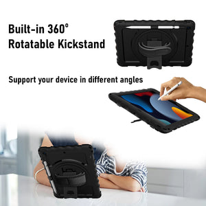 AMZER TUFFEN Multilayer Case with 360 Degree Rotating Kickstand with Shoulder Strap, Hand Grip for 10.2 Inch iPad 7th, 8th, 9th Gen