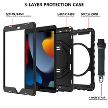 Load image into Gallery viewer, AMZER TUFFEN Multilayer Case with 360 Degree Rotating Kickstand with Shoulder Strap, Hand Grip for 10.2 Inch iPad 7th, 8th, 9th Gen