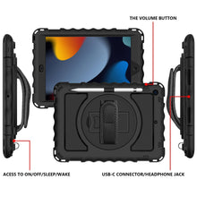 Load image into Gallery viewer, AMZER TUFFEN Multilayer Case with 360 Degree Rotating Kickstand with Shoulder Strap, Hand Grip for 10.2 Inch iPad 7th, 8th, 9th Gen