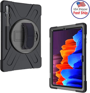 AMZER TUFFEN Case with 360 Degree Rotating Holder with Shoulder Strap, Hand Grip for Samsung Galaxy Tab S7+/S7 FE/S8+/S9+/S9+ FE 12.4 inch"