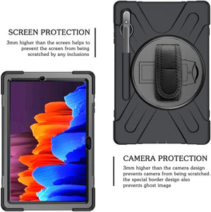 AMZER TUFFEN Case with 360 Degree Rotating Holder with Shoulder Strap, Hand Grip for Samsung Galaxy Tab S7+/S7 FE/S8+/S9+/S9+ FE 12.4 inch"