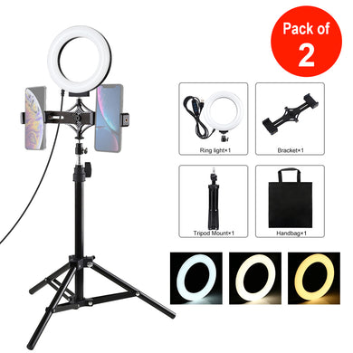 AMZER  Live Broadcast Kits 70cm Tripod Mount With 6.2 inch 16cm LED Ring & Live Broadcast Dual Phone Bracket - pack of 2