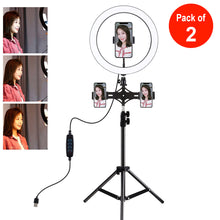 Load image into Gallery viewer, AMZER Live Broadcast Kits 1.1M Tripod Mount With 11.8 inch 30cm LED Ring &amp; Live Broadcast Dual Phone Bracket - pack of 2