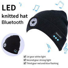 Load image into Gallery viewer, AMZER Bluetooth Beanie Wireless Headphone Knitted Warm Winter Hat with LED Light for Outdoor Night Running - Navy Blue