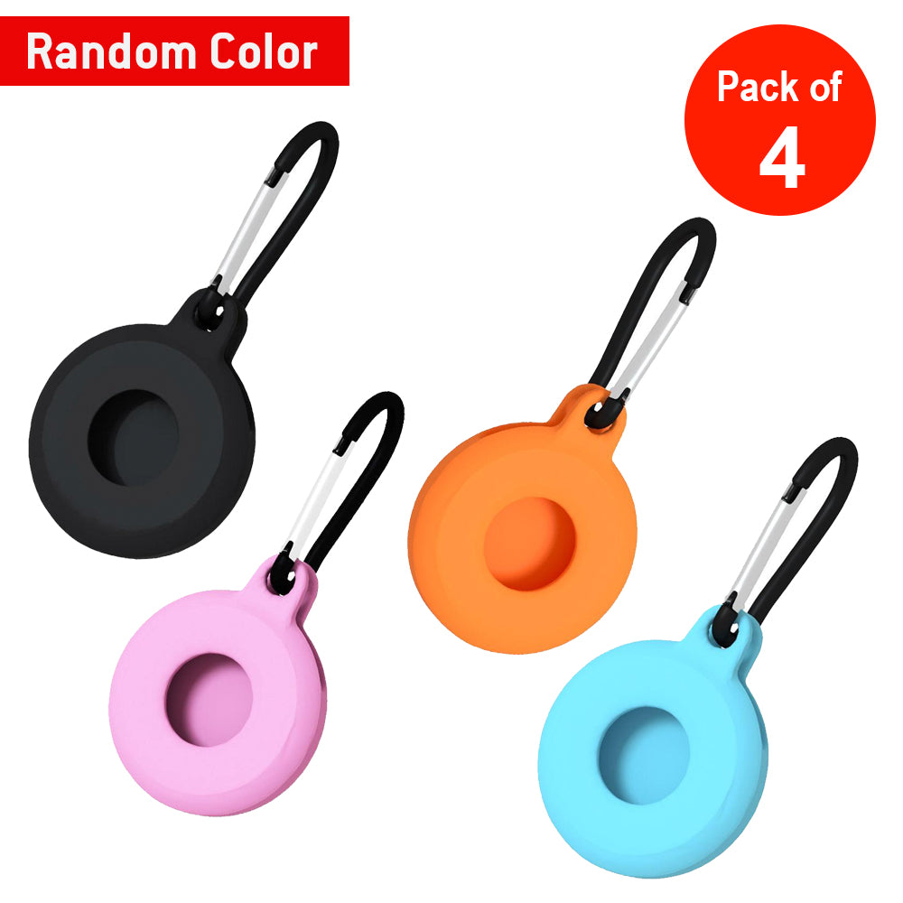 AMZER Round Shape Shockproof Anti-scratch Silicone Soft Case with Carabiner for Apple AirTag (Random Color) - pack of 4