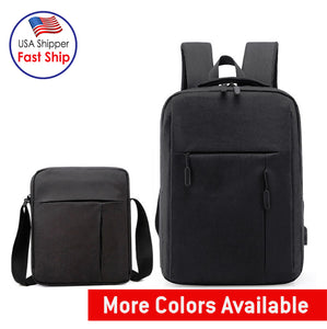 AMZER 2pcs set Men Travel Portable Backpack & Shoulder Bag Set Student School Bag Waterproof Computer Bag