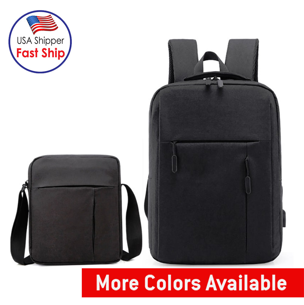 AMZER 2pcs set Men Travel Portable Backpack & Shoulder Bag Set Student School Bag Waterproof Computer Bag