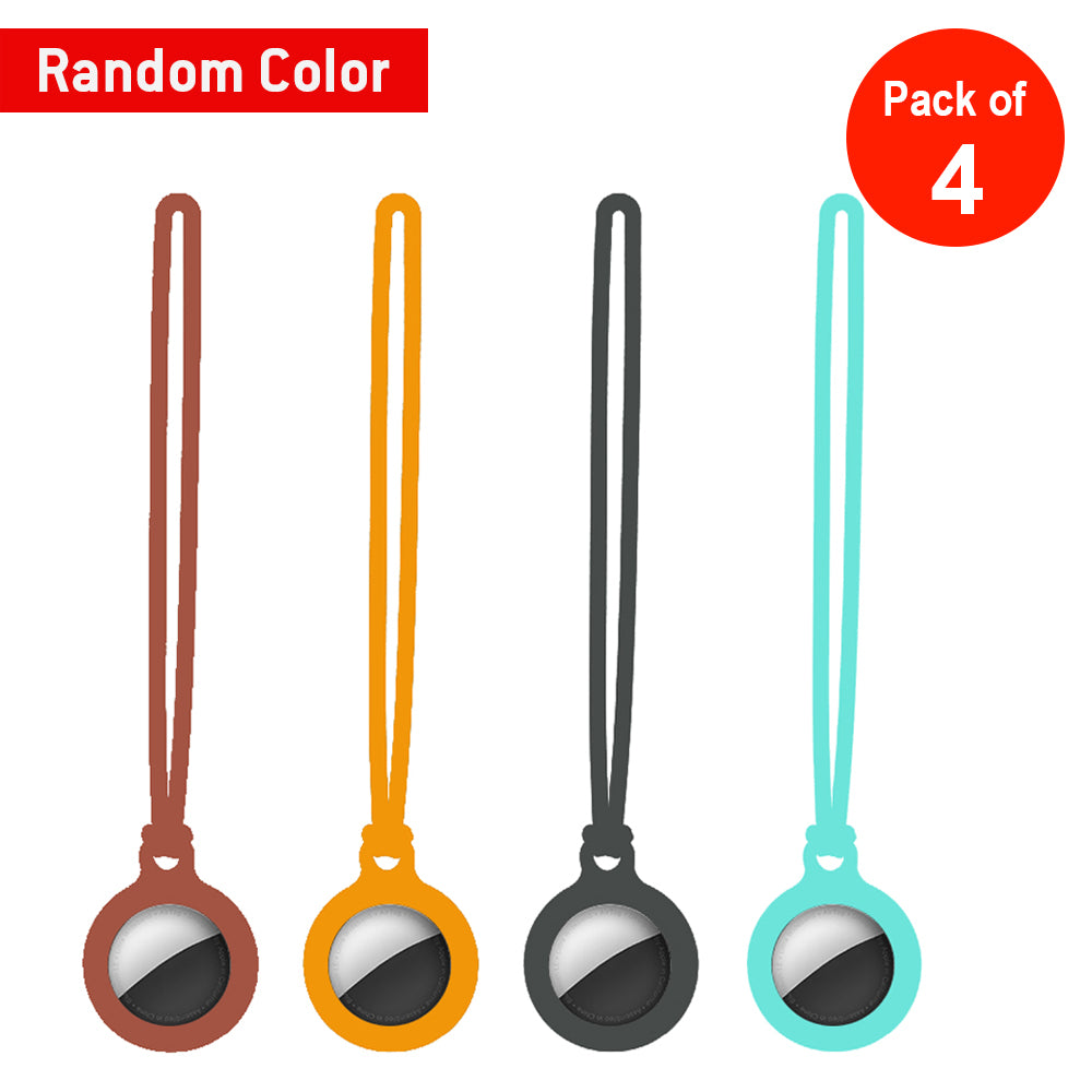AMZER Soft Silicone Case with 3 Lanyards For Apple AirTag (Random Color) - pack of 4