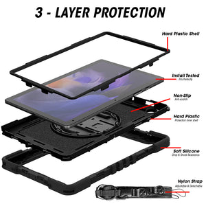 AMZER TUFFEN Multilayer Case with 360 Degree Rotating Kickstand with Shoulder Strap, Hand Grip for Samsung Galaxy Tab A7 Lite T220 / T225 (8.7 inch)