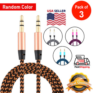 AMZER Audio AUX Cable Feet 3.5mm AUX Jack Tangled Free Braided Sleeve Jacket Stereo Auxiliary Aux Audio Stereo Cable (Random Color) - Length: 1m (pack of 3)