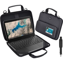 Load image into Gallery viewer, AMZER Laptop Cover always-on Chromebook Case with Pouch, Shoulder bag and ID Card Slot - Black
