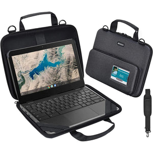AMZER Laptop Cover always-on Chromebook Case with Pouch, Shoulder bag and ID Card Slot - Black