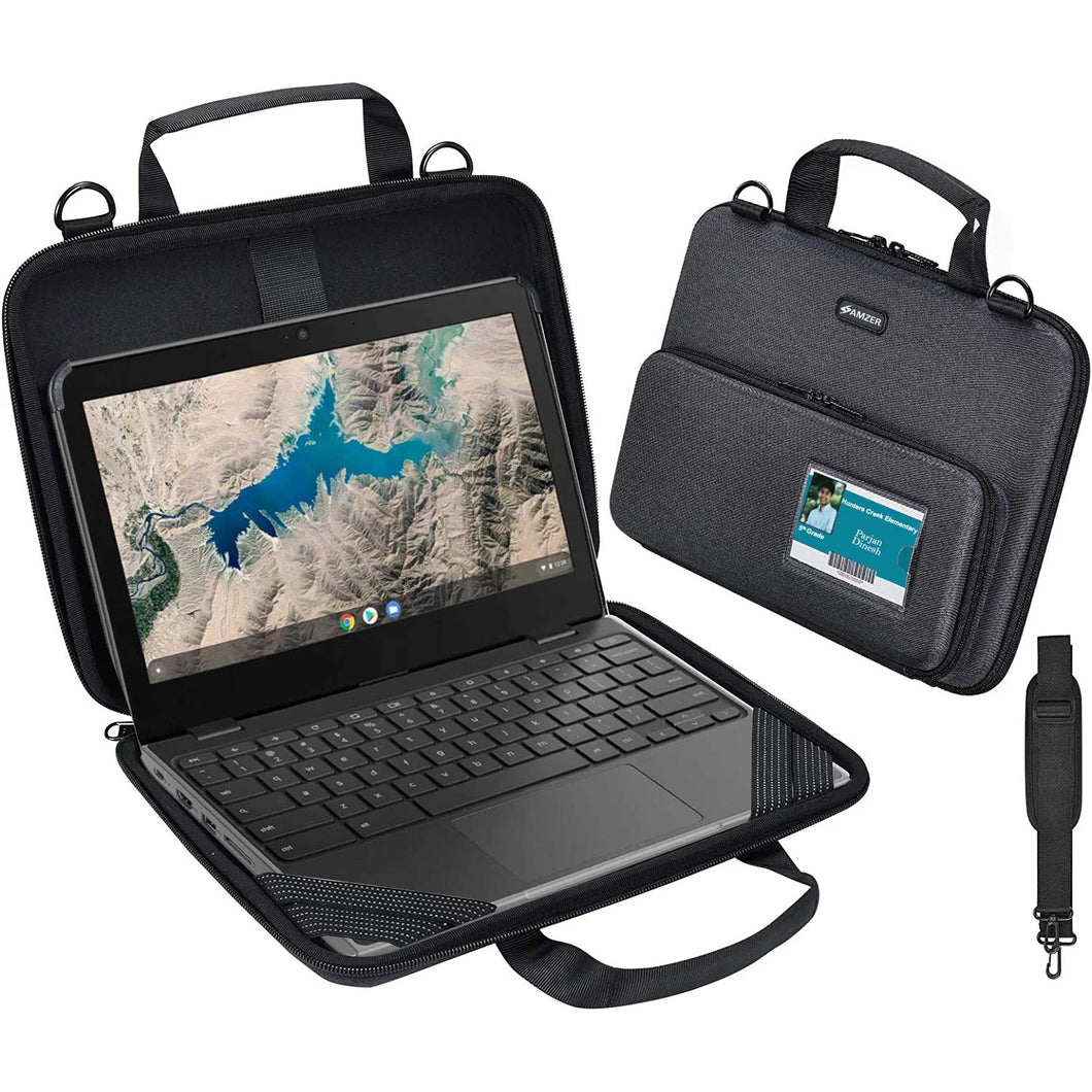 AMZER Laptop Cover always-on Chromebook Case with Pouch, Shoulder bag and ID Card Slot - Black