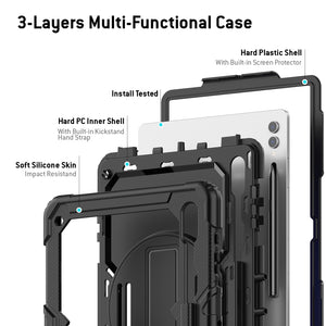 AMZER TUFFEN Multilayer Case with 360 Degree Rotating Kickstand with Shoulder Strap, Hand Grip for Samsung Galaxy Tab S7 FE 12.4 inch" 2021 SM-T730/SM-T736B/S7+/S8+/S9+/S9+ FE 12.4 inch"