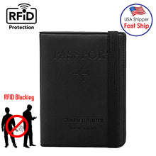 Load image into Gallery viewer, AMZER RFID Travel Passport Book Holder with Elastic Band with Slots for Credit Card and ID