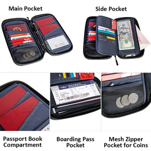 AMZER Travel Handheld ID Bag RFID Waterproof Multi-Card Neck Passport Case - Black